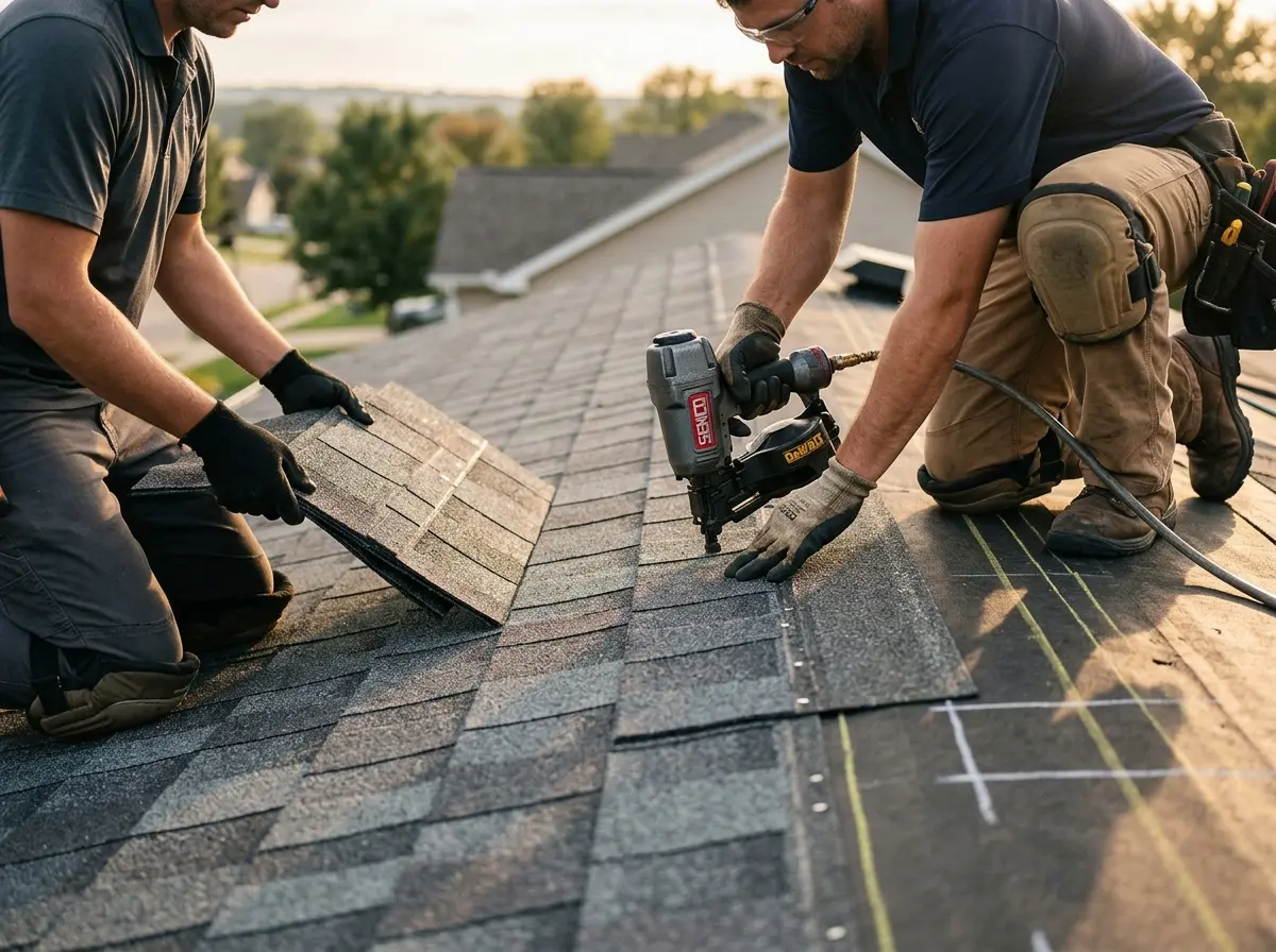 Professional roofer working on a residential roof in Dunedin